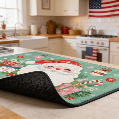 Personalized Retro Santa Face Ornaments Christmas kitchen mat set, view 7