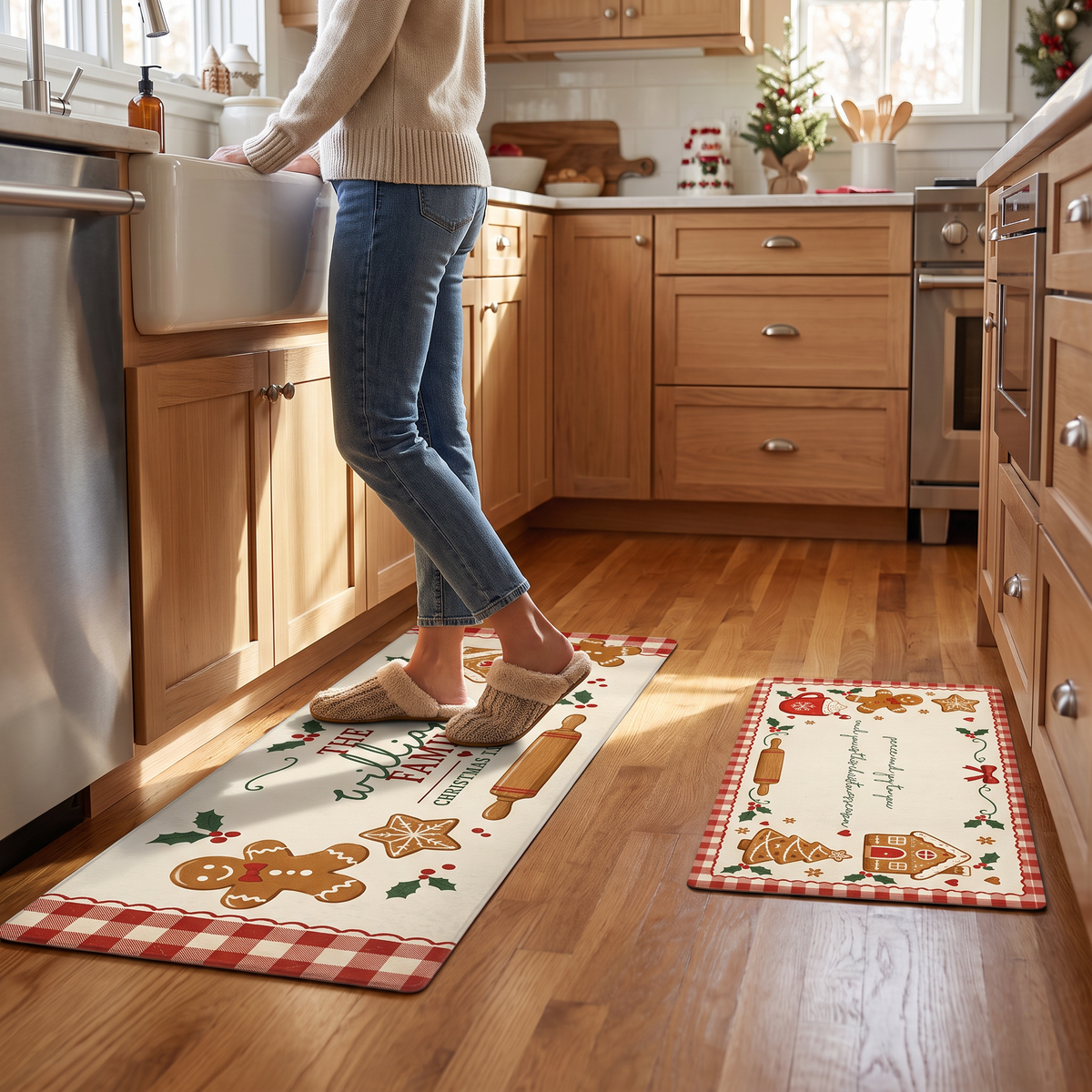 Personalized Gingerbread Christmas Baking Co kitchen mat set, view 3