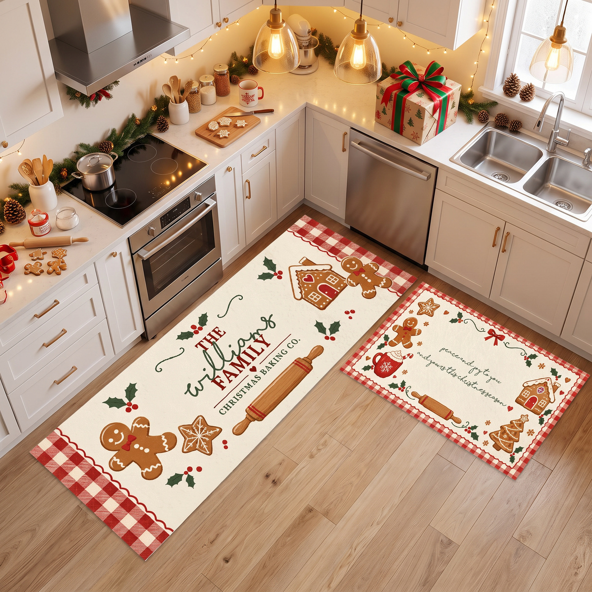 Personalized Gingerbread Christmas Baking Co kitchen mat set, view 4