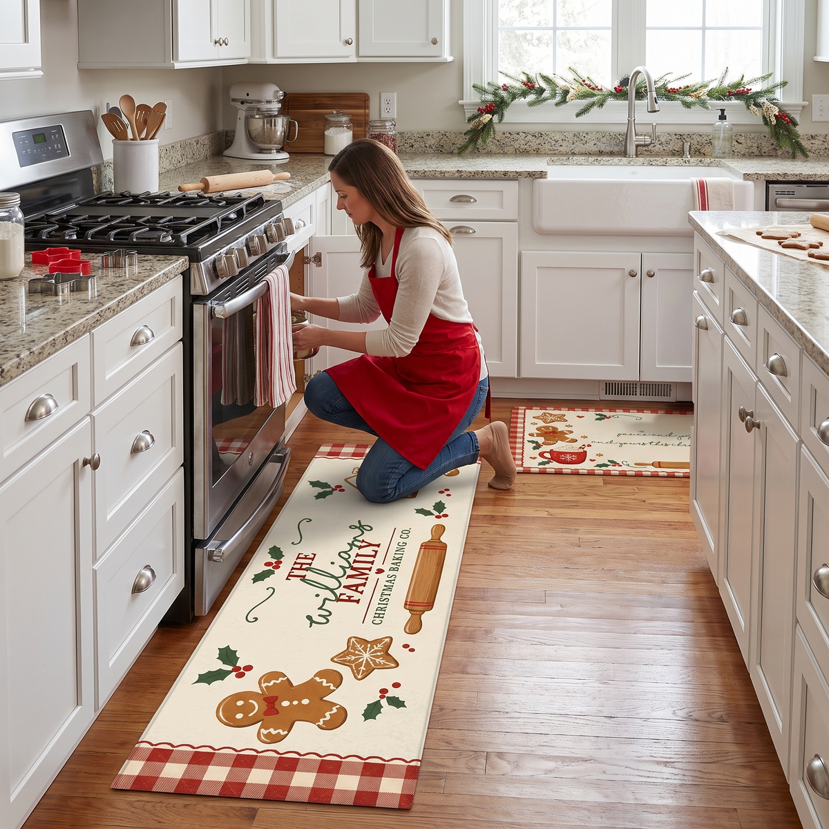Personalized Gingerbread Christmas Baking Co kitchen mat set, view 7