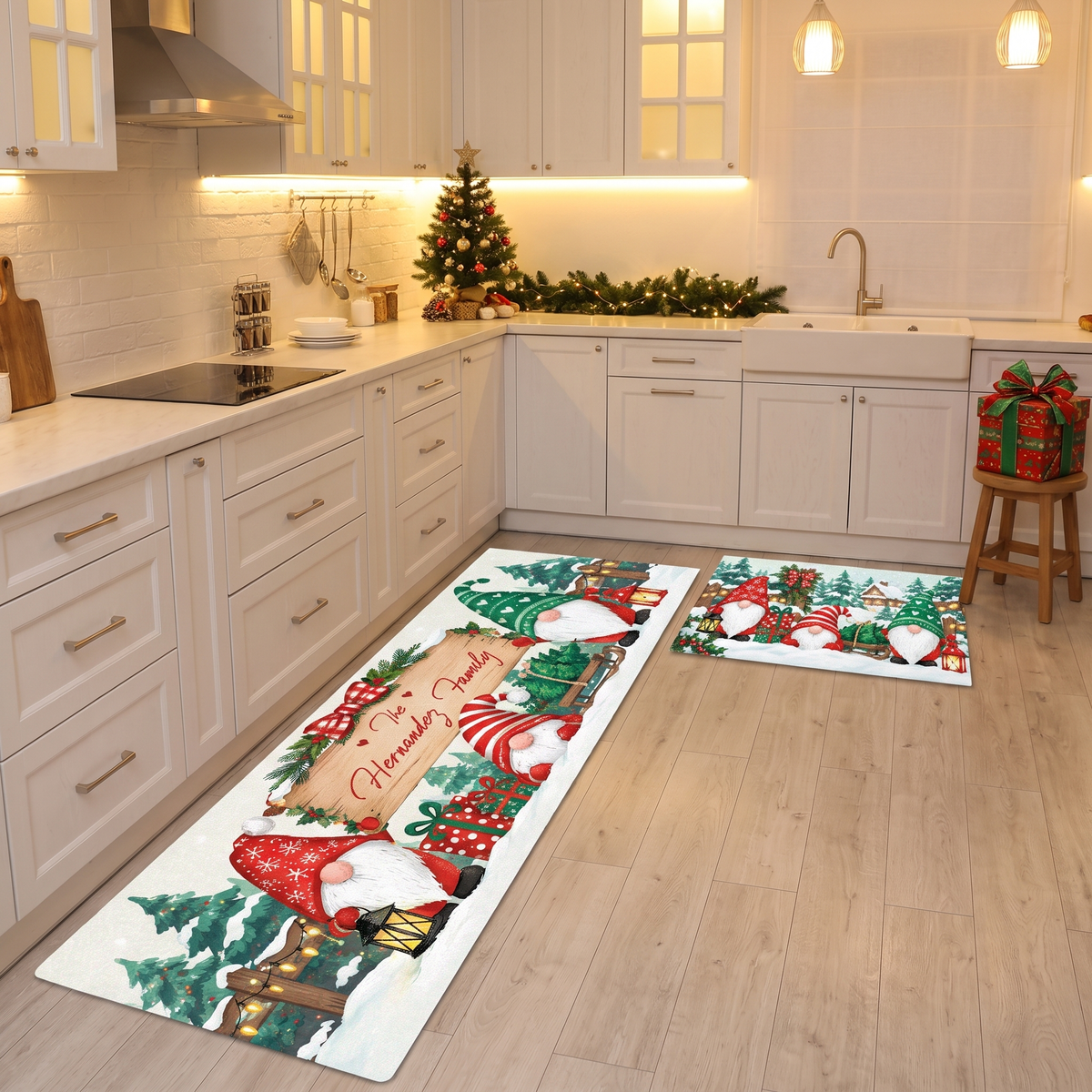 Personalized Christmas Gnomes Sleigh kitchen mat set, view 4