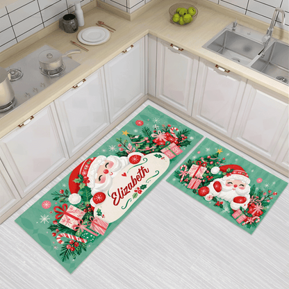 Personalized Jolly Santa Gift Pile Christmas kitchen mat set, view 3