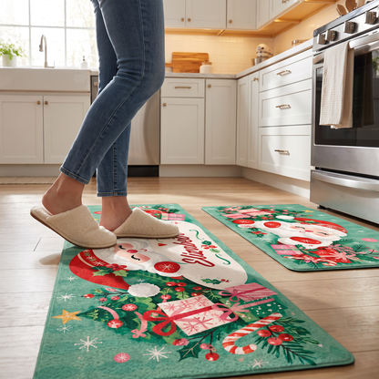 Personalized Jolly Santa Gift Pile Christmas kitchen mat set, view 6