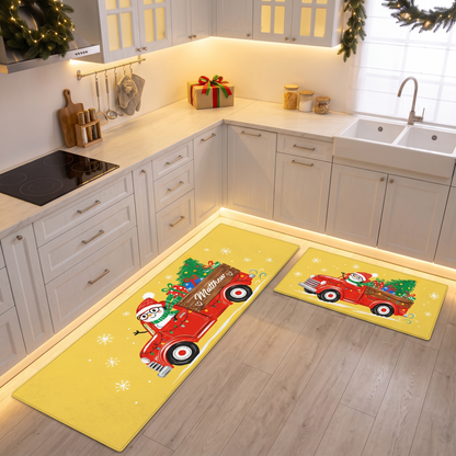 Personalized Snowman Vintage Truck Christmas kitchen mat set, view 5