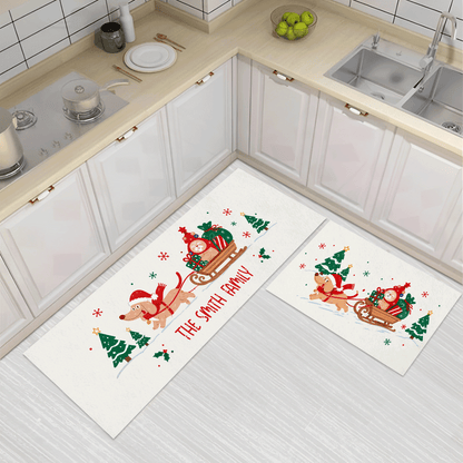 Personalized Dachshund Christmas Sleigh kitchen mat set, view 3