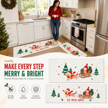 Personalized Dachshund Christmas Sleigh kitchen mat set, view 4