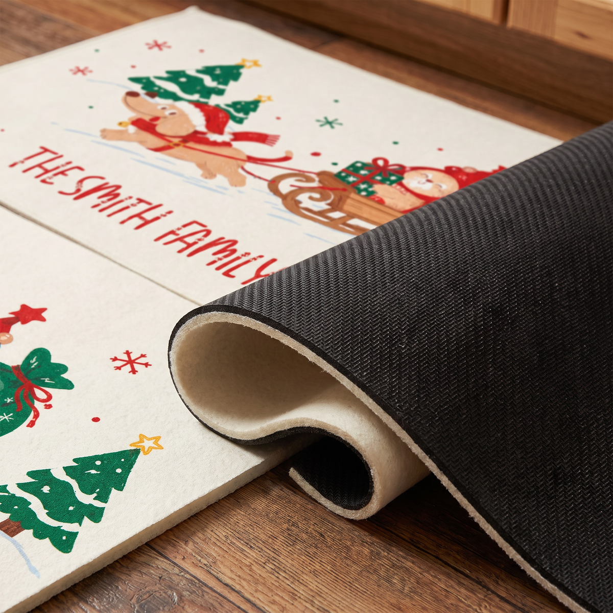 Personalized Dachshund Christmas Sleigh kitchen mat set, view 7