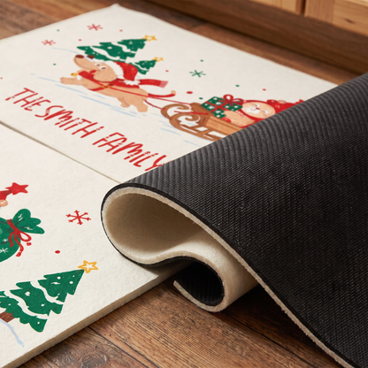 Personalized Dachshund Christmas Sleigh kitchen mat set, view 7