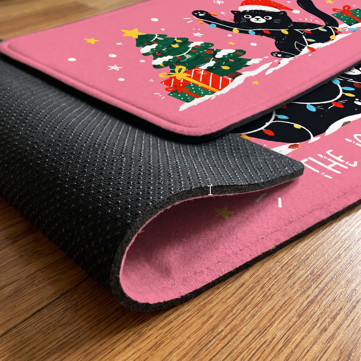 Personalized Black Cat Tangled Lights Christmas kitchen mat set, view 7