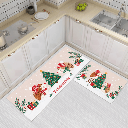 Personalized Hedgehog Christmas Tree kitchen mat set, view 3