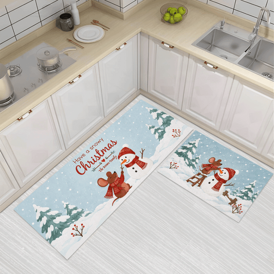 Personalized Mouse Snowman Snowy Christmas kitchen mat set, view 3