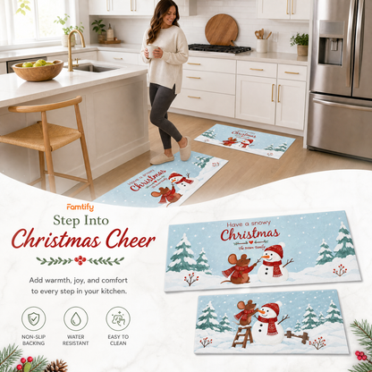 Personalized Mouse Snowman Snowy Christmas kitchen mat set, view 4