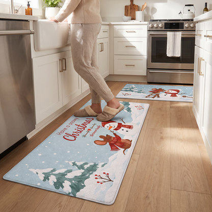 Personalized Mouse Snowman Snowy Christmas kitchen mat set, view 7