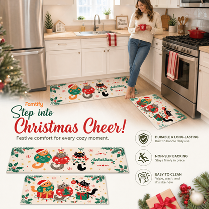 Personalized Ornament Cats Christmas kitchen mat set, view 4