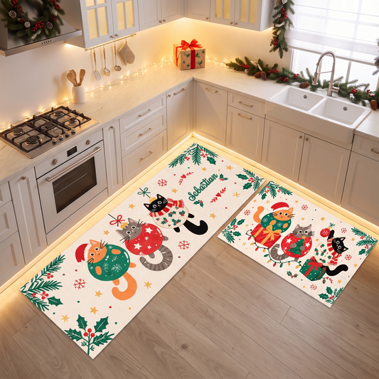Personalized Ornament Cats Christmas kitchen mat set, view 5