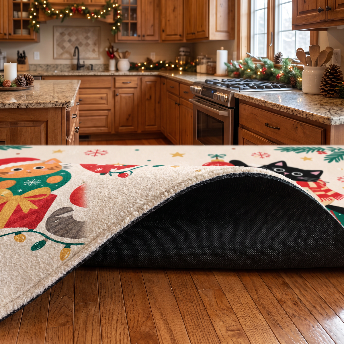 Personalized Ornament Cats Christmas kitchen mat set, view 7