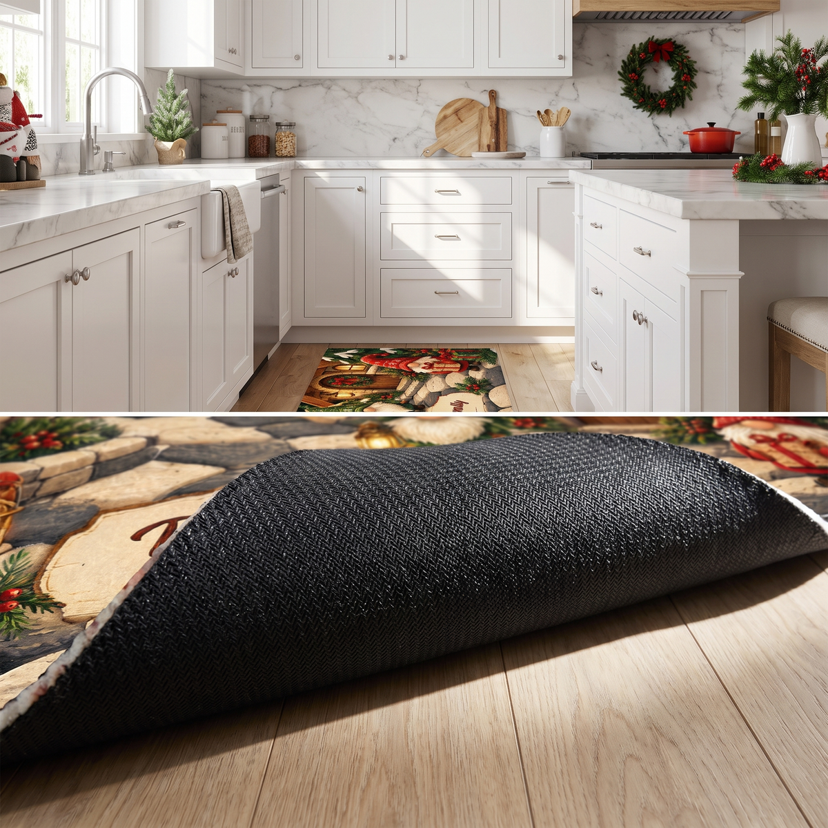 Personalized Christmas Gnome Village kitchen mat set, view 6