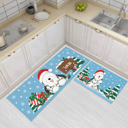 Personalized Fluffy Dog Christmas Lights kitchen mat set, view 3