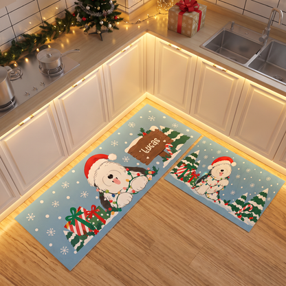 Personalized Fluffy Dog Christmas Lights kitchen mat set, view 4