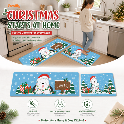 Personalized Fluffy Dog Christmas Lights kitchen mat set, view 5