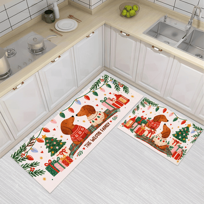 Personalized Dachshund Sweater Couple Christmas kitchen mat set, view 3