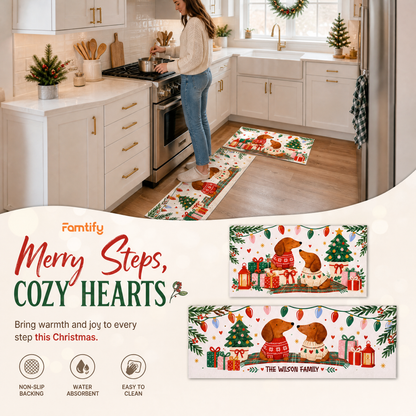 Personalized Dachshund Sweater Couple Christmas kitchen mat set, view 4