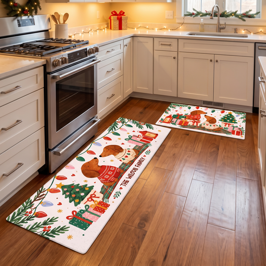 Personalized Dachshund Sweater Couple Christmas kitchen mat set, view 5