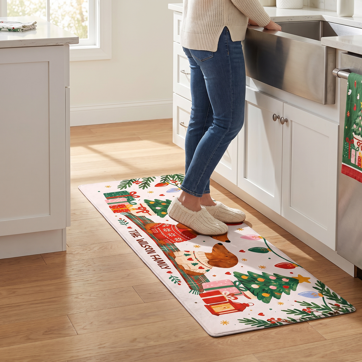 Personalized Dachshund Sweater Couple Christmas kitchen mat set, view 6