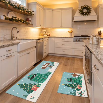 Personalized Cozy Scarf Cat Signpost Christmas kitchen mat set, view 5