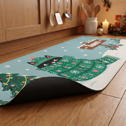 Personalized Cozy Scarf Cat Signpost Christmas kitchen mat set, view 7