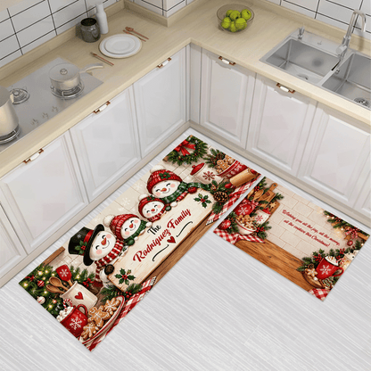 Personalized Snowman Family Cookies Christmas kitchen mat set, view 2
