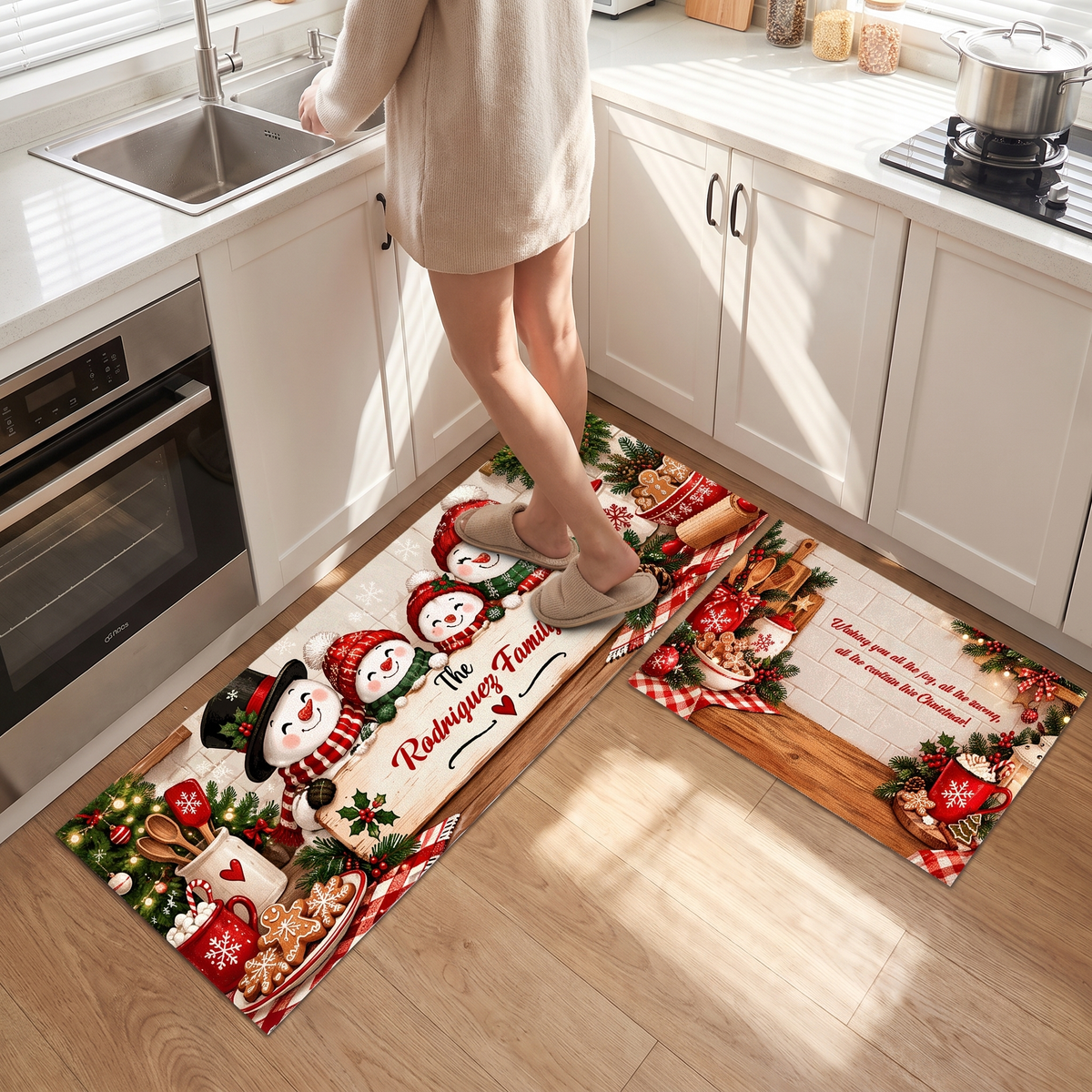 Personalized Snowman Family Cookies Christmas kitchen mat set, view 4