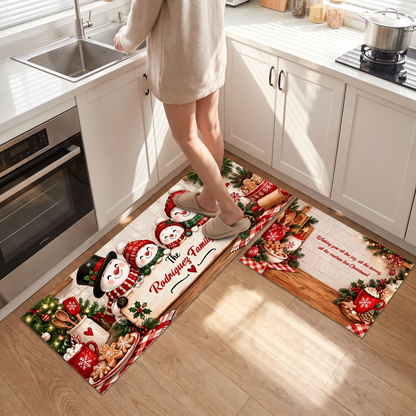 Personalized Snowman Family Cookies Christmas kitchen mat set, view 4