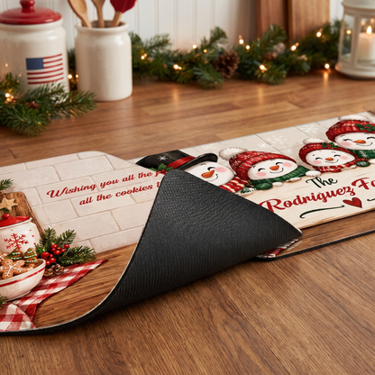 Personalized Snowman Family Cookies Christmas kitchen mat set, view 6