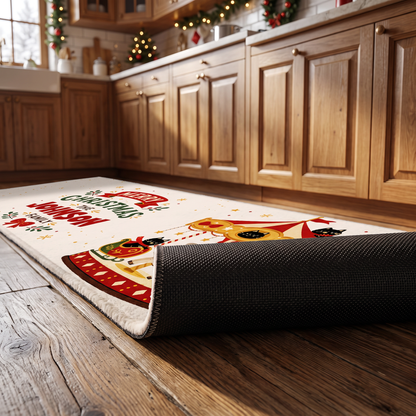 Personalized Black Cat Christmas Carousel kitchen mat set, view 3