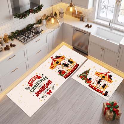 Personalized Black Cat Christmas Carousel kitchen mat set, view 4