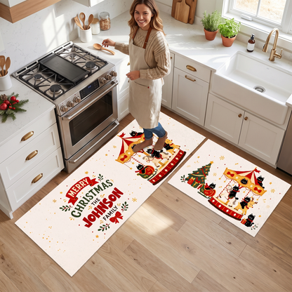 Personalized Black Cat Christmas Carousel kitchen mat set, view 6