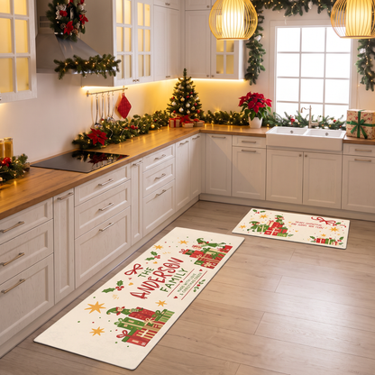 Personalized Christmas Elves Gift Stack kitchen mat set, view 3