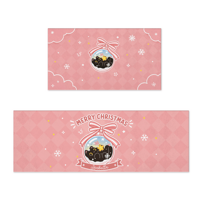 Personalized Black Kitten Christmas Ornament kitchen mat set with custom name
