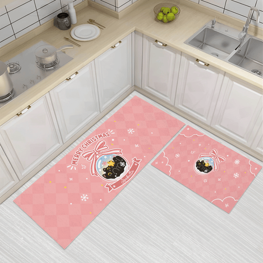 Personalized Black Kitten Christmas Ornament kitchen mat set, view 2