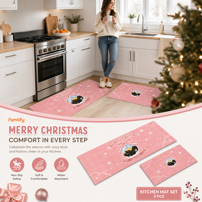 Personalized Black Kitten Christmas Ornament kitchen mat set, view 7