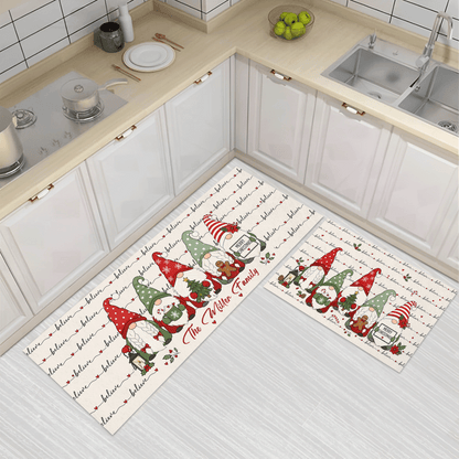 Personalized Believe Christmas Gnomes kitchen mat set, view 2