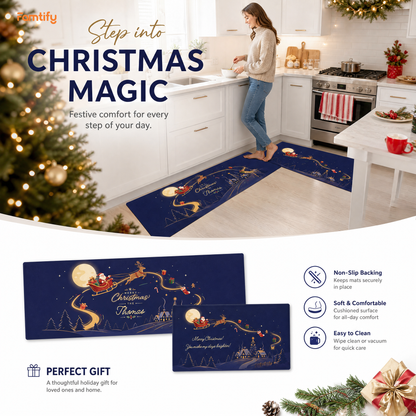 Personalized Santa Sleigh Moonlight Christmas kitchen mat set, view 3