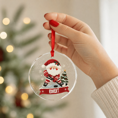 Personalized hockey player glass ornament as a Christmas gift