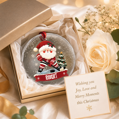 Santa hockey Christmas glass ornament keepsake
