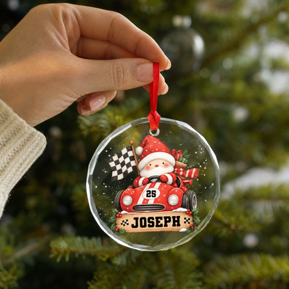 Personalized racing glass ornament as a Christmas gift