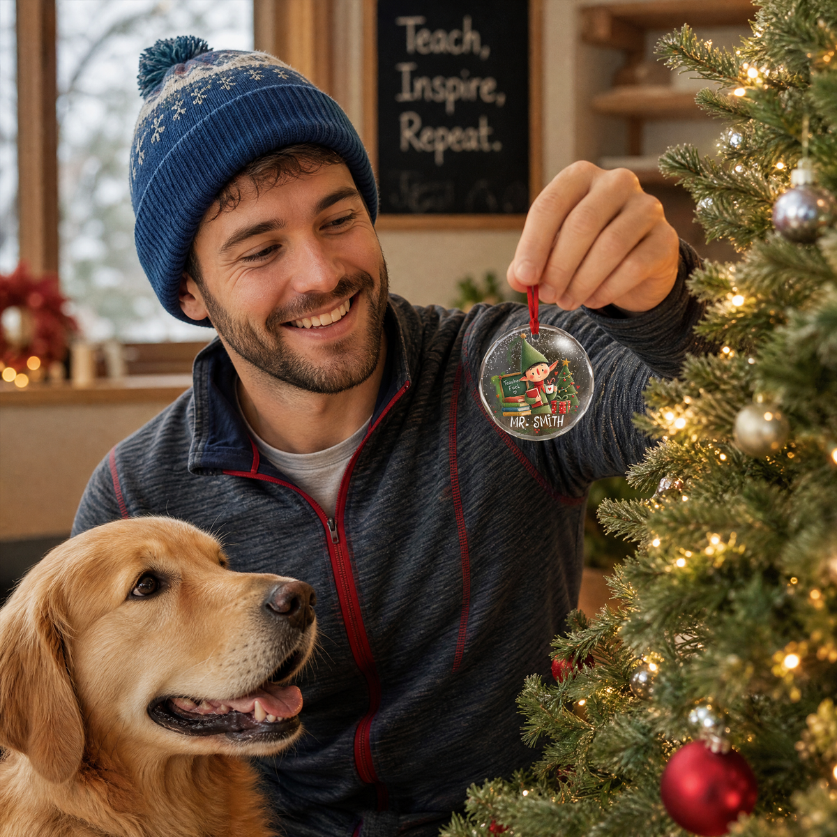 Personalized teacher Christmas glass ornament gift idea