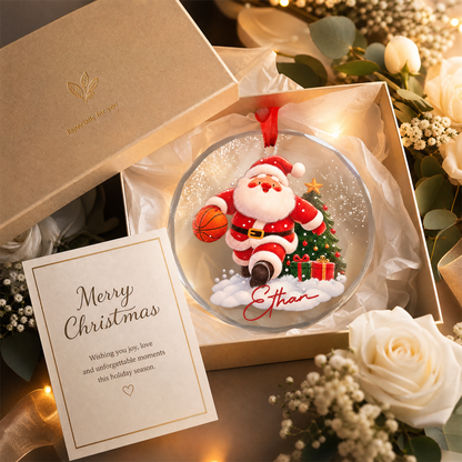 Personalized basketball Christmas glass ornament gift idea