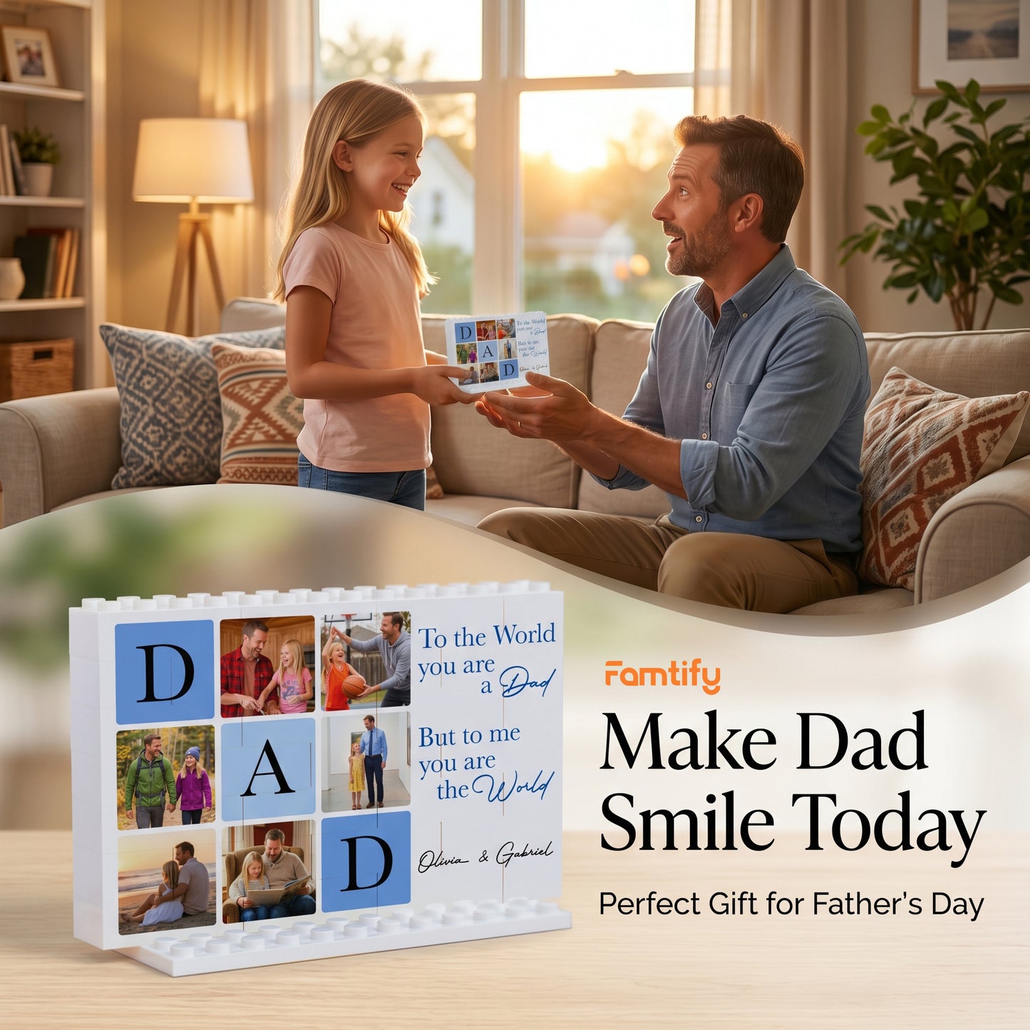To The World You Are A Dad – Personalized Photo Building Block Desk Decor for Father’s Day