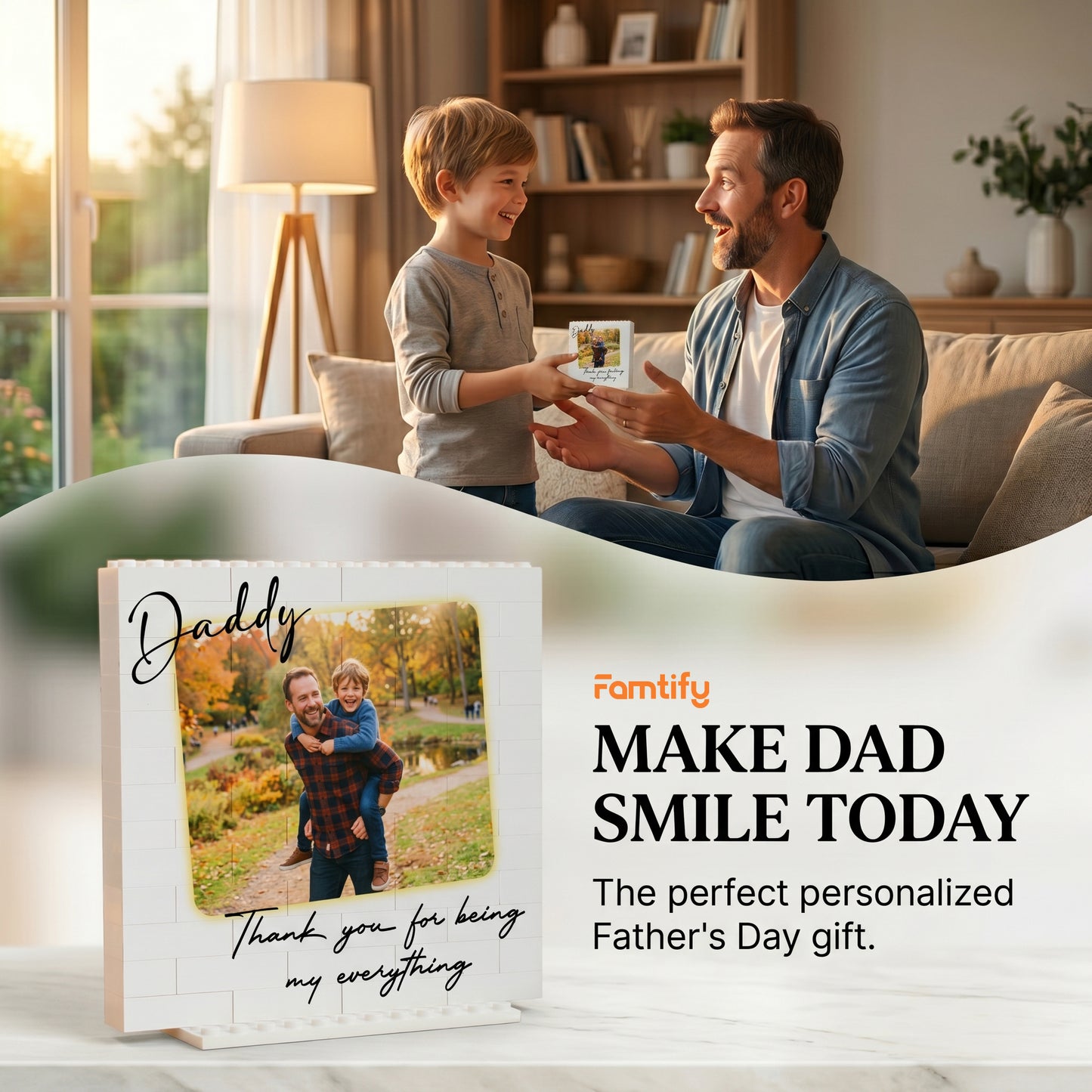 Daddy & Me Puzzle Block – Personalized Photo Pen Holder for Dad | Father’s Day Gift & Custom Desk Keepsake